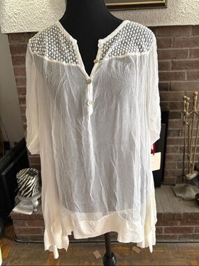 Sheer White Boho Button-Front Tunic Top